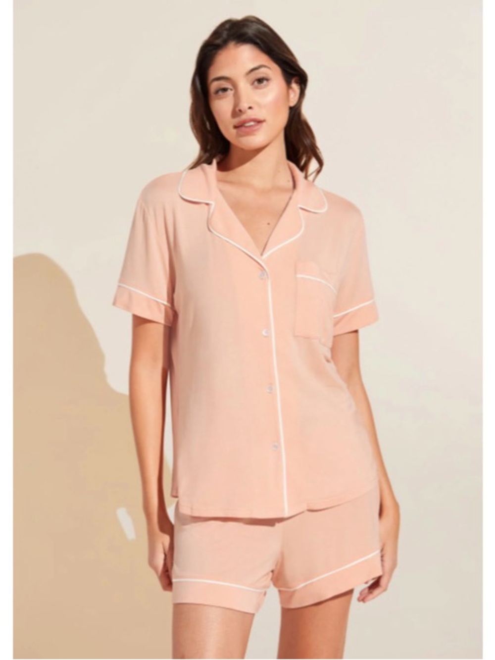 Eberjey Gisele Tencel Modal Relaxed Short PJ Set in Peach Parfait Size Large
